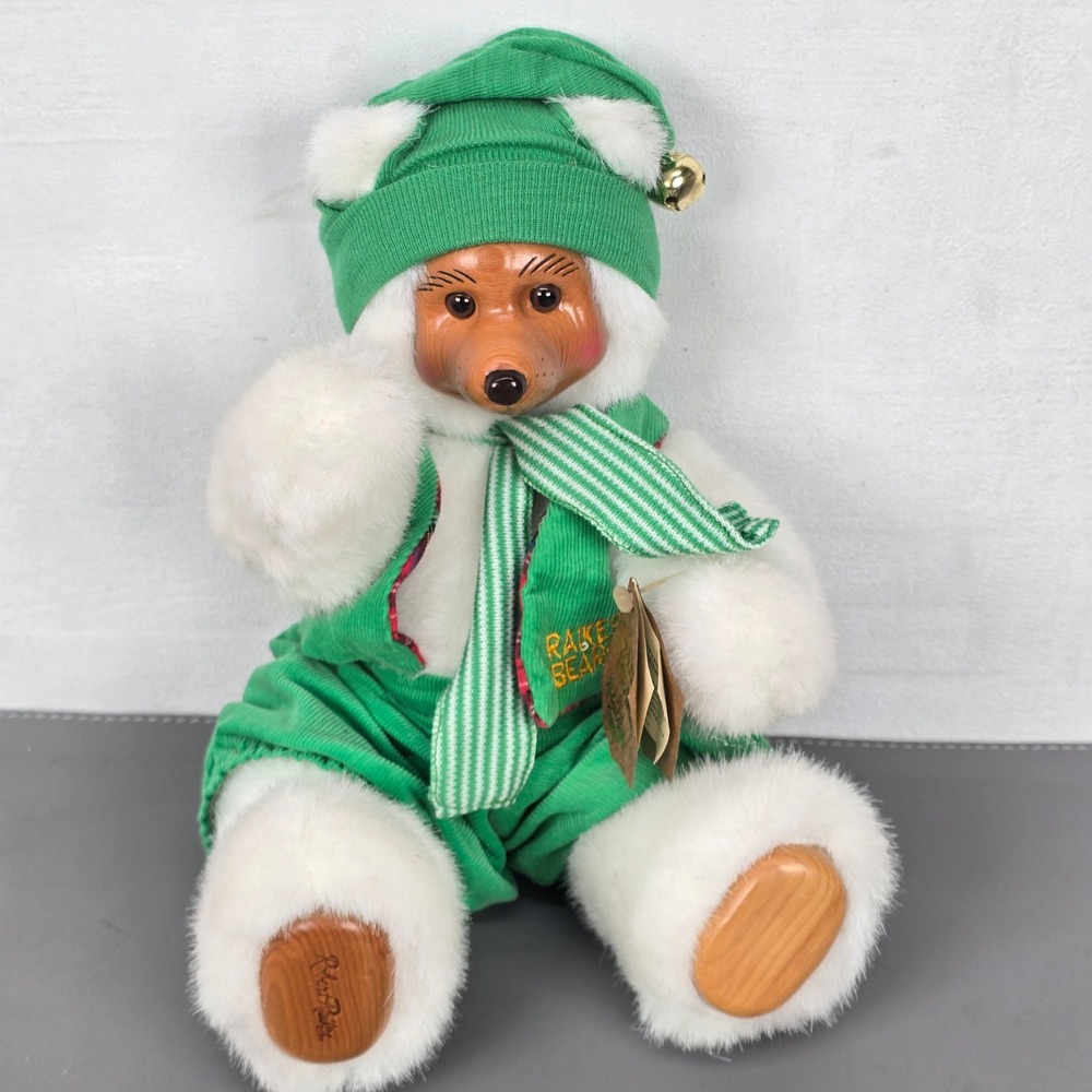 Robert Raikes Bears Santas Elf 1989 Vintage Wooden Face Plush Christmas Toy